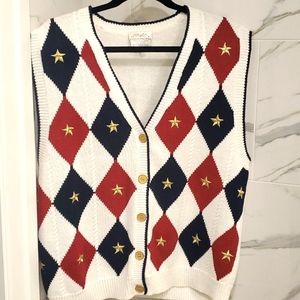 Susan Bristol size large vest. Patriotic red white and blue stars 4th of July